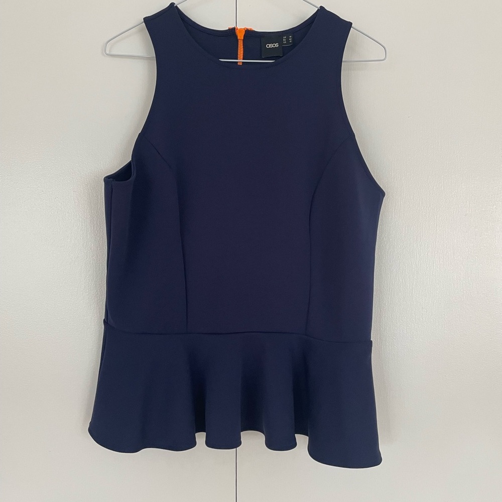 ASOS Navy Peplum sleeveless Top size 10
